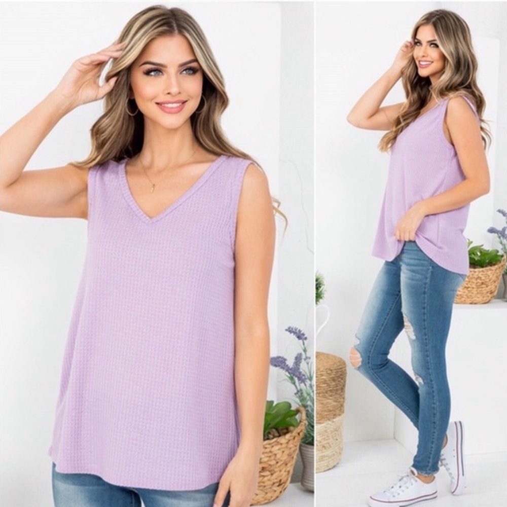 Women’s Lavender Waffle Knit V-Neck Sleeveless Top Size M